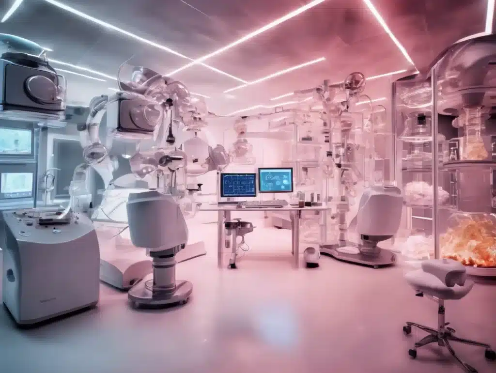 Futuristic medical laboratory with near-infrared technology and molecular hydrogen tools